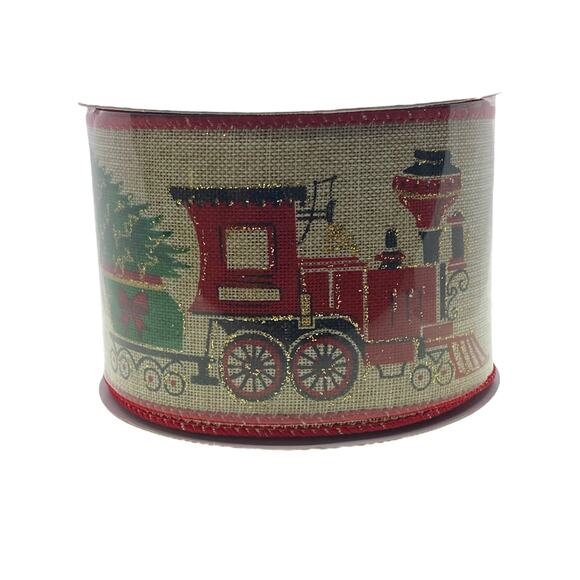 9 Feet 2.5” Linen Canvas Christmas Train Ribbon for Bows Wreaths Holiday Decor - Picture 1 of 2